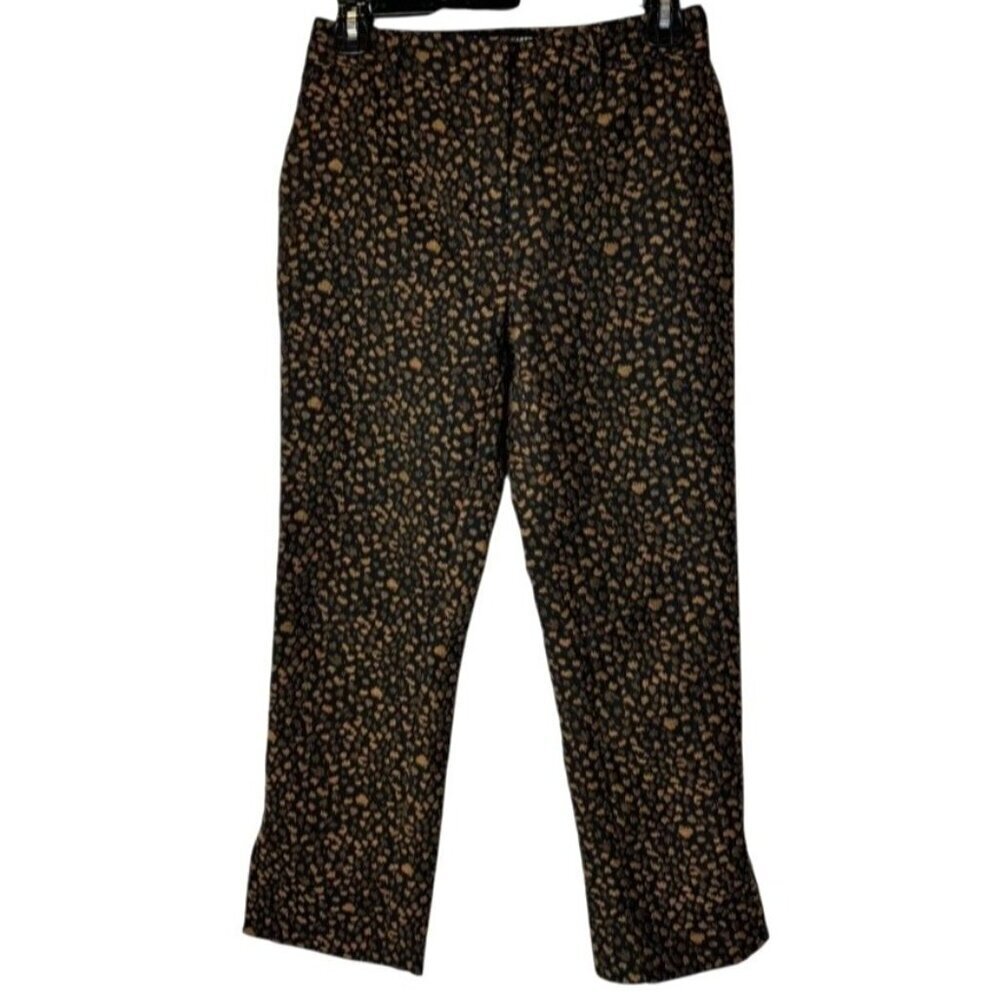 Allen Schwartz Pants Women 0 Black Brown Animal Print Split Hem Flare Trousers‎